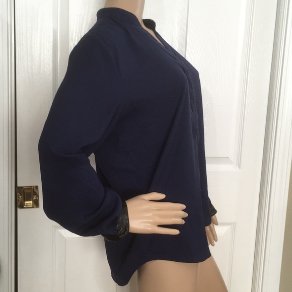 Ann Taylor Silky Blouse Imitation Leather Trim - Picture 6 of 8